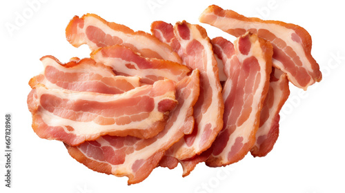Delicious Cooked Bacon Slices Isolated on Transparent Background - Top View of Crispy, Irresistible Bacon Rashers, Perfect for Breakfast and Food Photography, PNG