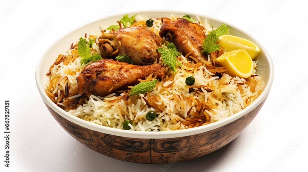 Chicken Biryani with white background