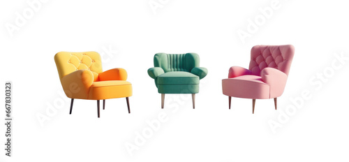 set of chairs green and red. isolated on white background PNG.