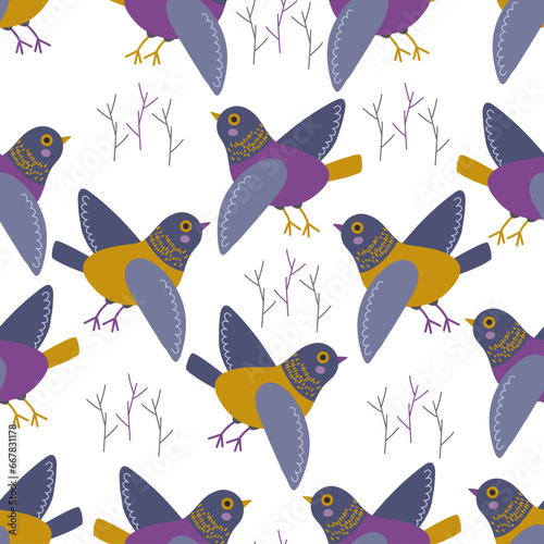 vector pattern with birds and twigs