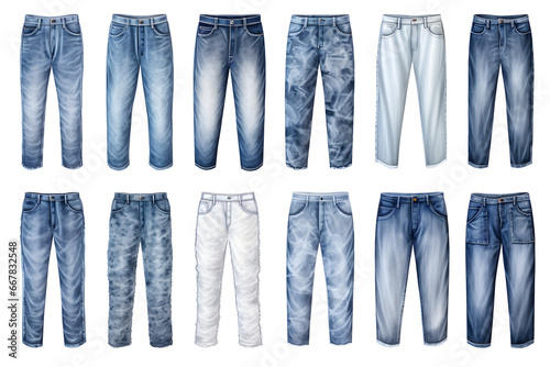  set of blue fashionable jeans isolated on a white background