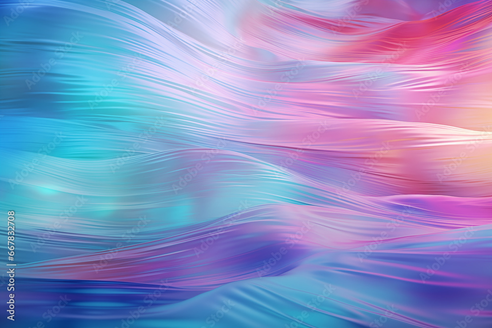Abstract fractal geometric wavy background in blue, pink, purple. Holographic rainbow technology backdrop. Vibrant, dynamic 3d render chrome wave effect for space disco party. Abstract fractal geometric wavy background in blue, pink, purple. Holographic rainbow technology backdrop. Vibrant, dynamic 3d render chrome wave effect for space disco party.