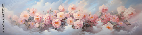 Cloud oil painting with pastel florals