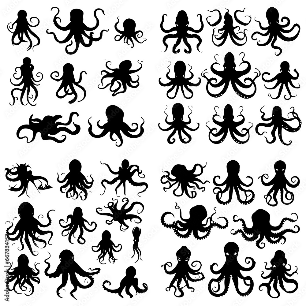 octopus silhouette, octopus png, octopus svg, octopus illustration, sea animal, sea svg, sea png, vector, pattern, floral, flower, design, ornament, seamless, silhouette, art, illustration, decoration