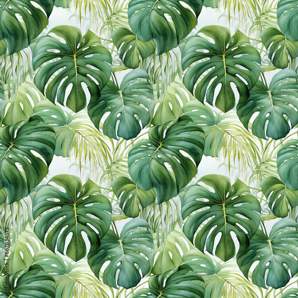 Seamless pattern with watercolor monstera leaves Seamless pattern with watercolor monstera leaves