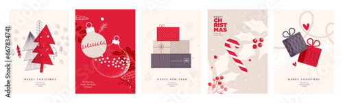 Print op canvas Set of Christmas and New Year greeting cards