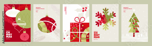 Merry Christmas and Happy New Year greeting cards set. Vector illustration concepts for background, greeting card, party invitation card, website banner, social media banner, marketing material.