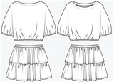 DOLMAN SLEEVES CROP TOP PAIRED WITH TIERED SKIRT DESIGNED FOR TEEN AND KID GIRLS IN VECTOR ILLUSTRATION