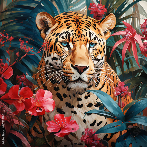 modern oil painting of leopard  artist collection of animal painting for decoration and interior  canvas art  abstract. Digital painting of a leopard in the oil paint style .