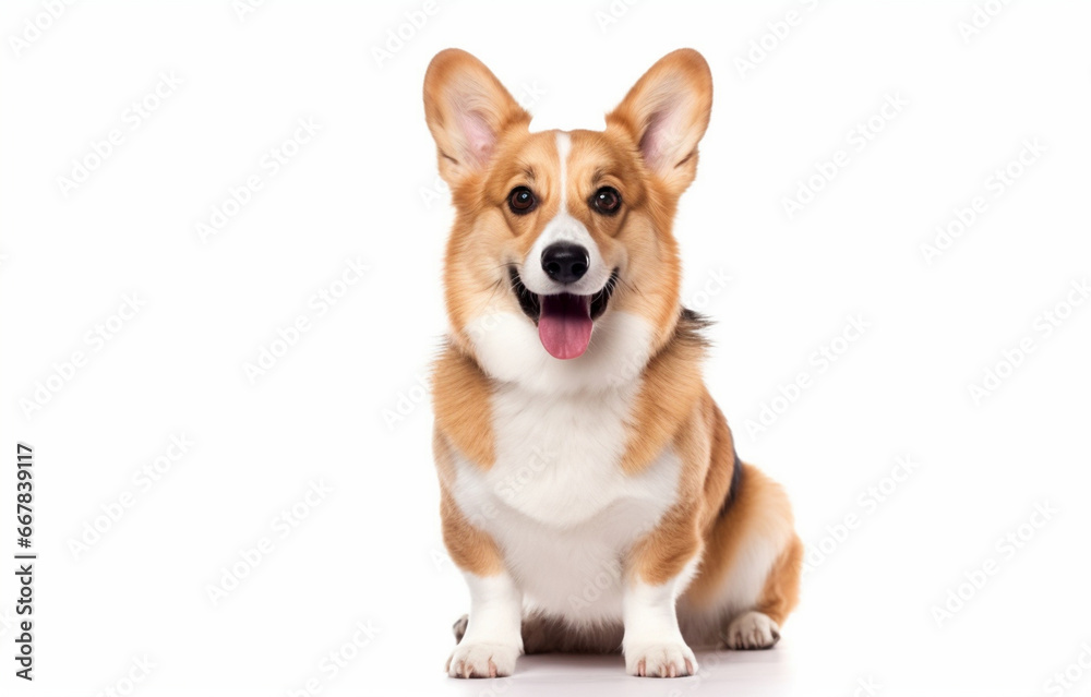 Cute corgi dog sitting on white background, pet food or vet concept. Generated AI