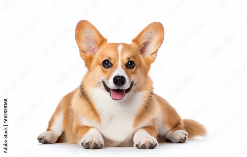 Cute corgi dog sitting on white background, pet food or vet concept. Generated AI