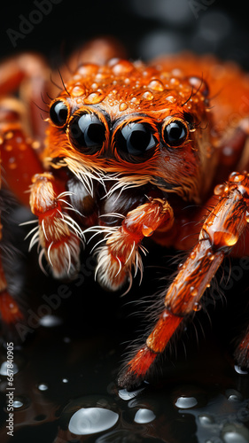 Macro photo of an orange spider.