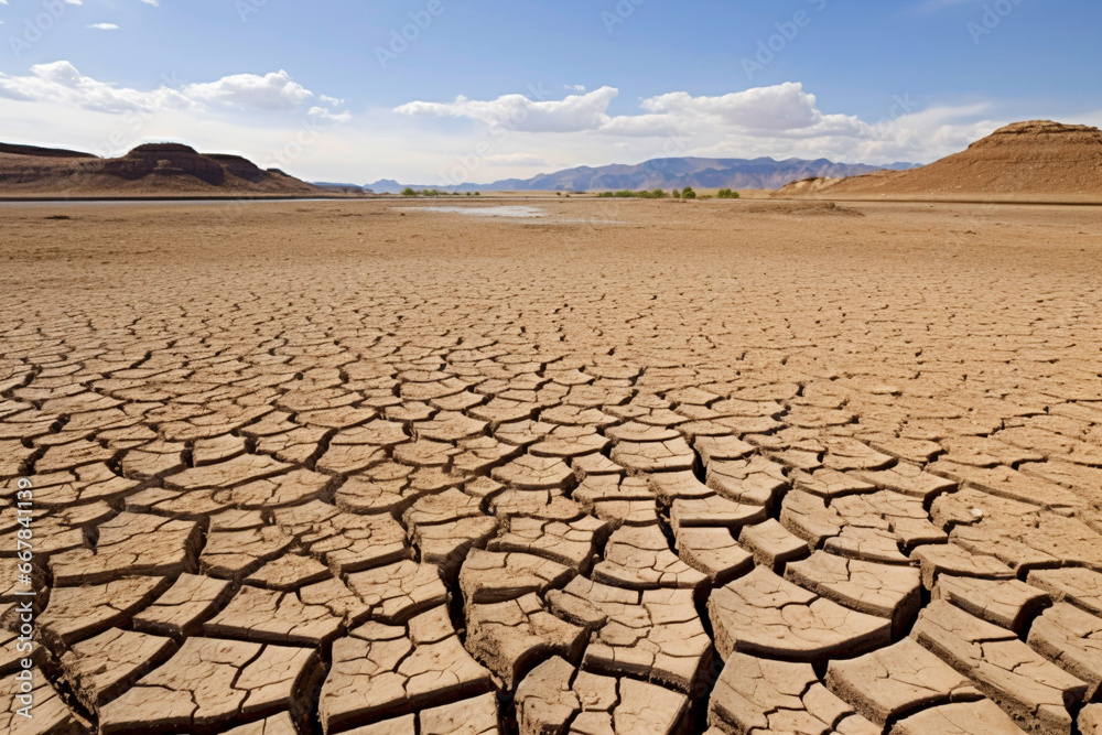 Global warming and water scarcity concept showing cracked earth with ...
