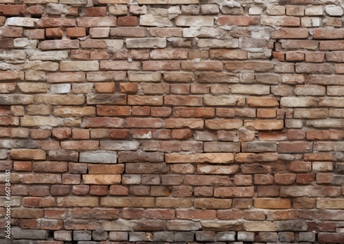 Old red orange brick wall background texture, wide panorama of masonry