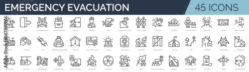 Fotografia Set of 45 outline icons related to disasters, evacuation, emergencies