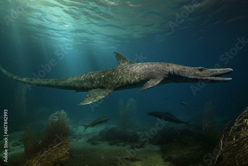 Underwater Elasmosaurus. Generative AI
