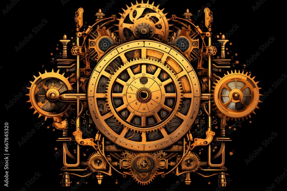 Obraz premium Steampunk-inspired clockwork automatons with intricate gears and mechanisms - Generative AI