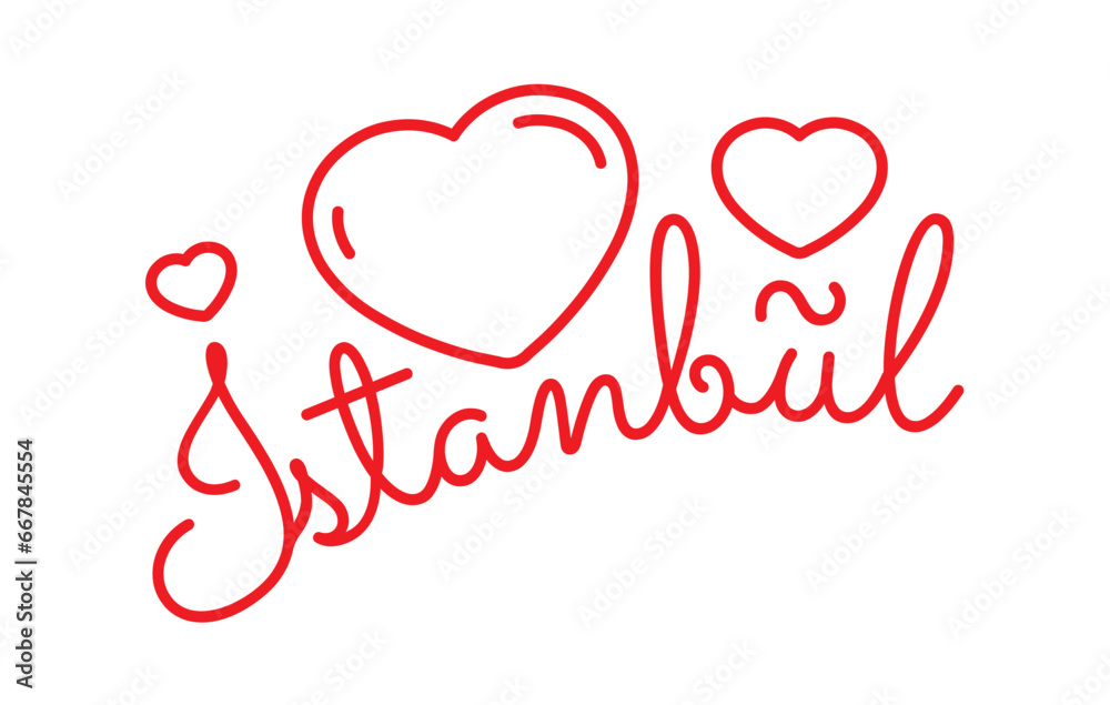istanbul word and heart symbols. city of istanbul