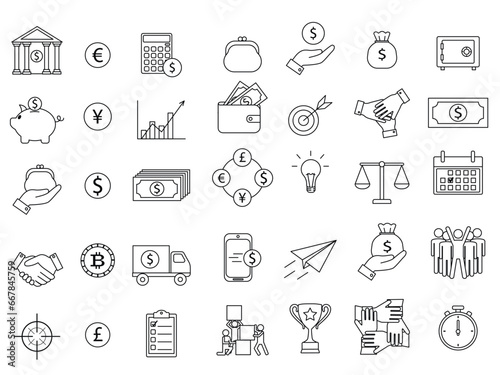 Fototapeta Naklejka Na Ścianę i Meble -  Simple Set of Finance and business line icons collection. Vector illustration