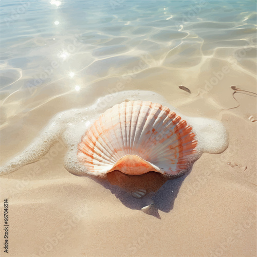 Illustration of clam laying on the beach sand 