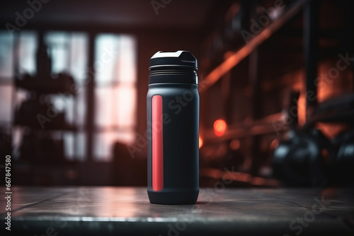 Photo of a thermos in the gym. photo