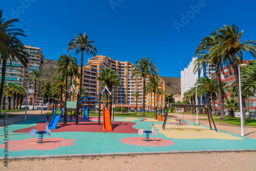 Play area for children by Cullera beach Spain beautiful tourist destination