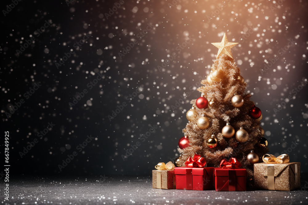 Christmas Tree and Glowing Background with Free Space