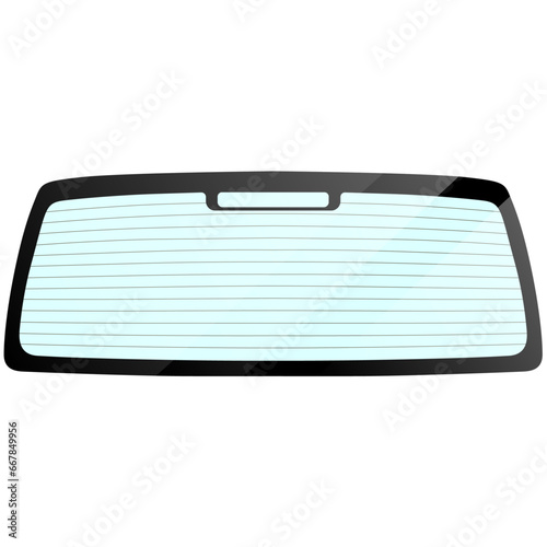 Car glass rear window with heating with light reflection, new clean back window with heating for car graphic illustrations