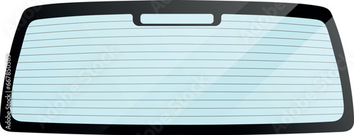 Car glass rear window with heating with light reflection, new clean back window with heating for car graphic illustrations