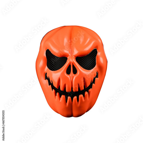 Halloween skull isolated on white background, png isolated background, orange color skull mask