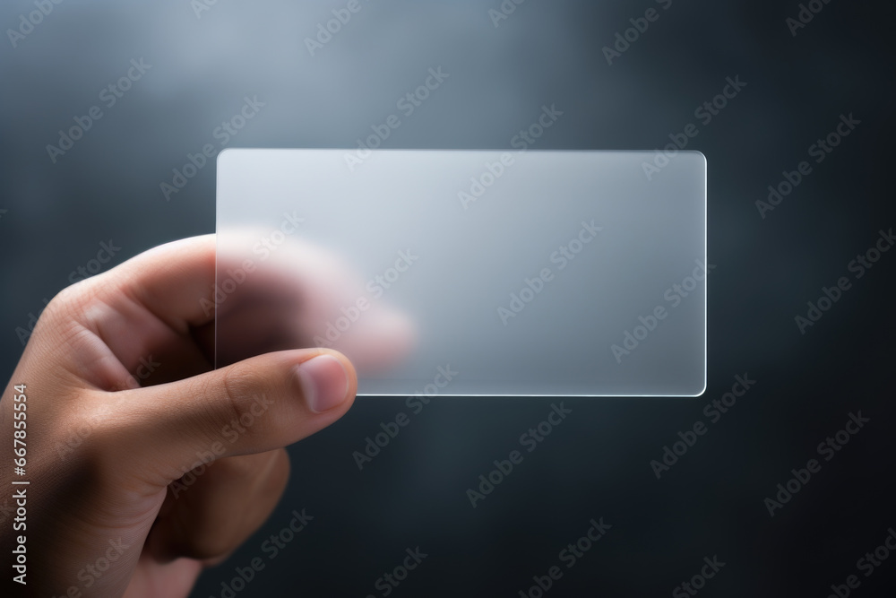Man holding plastic transparent empty card. Mockup. Man holding plastic transparent empty card. Mockup.