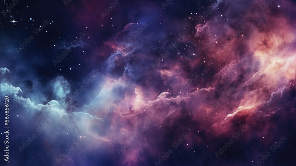 Naklejka premium A vibrant space galaxy cloud nebula in a starry night cosmos. Perfect for astronomy and universe science themes. Supernova background wallpaper.