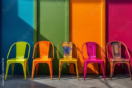 Vibrant chairs against a colorful backdrop. Generative AI