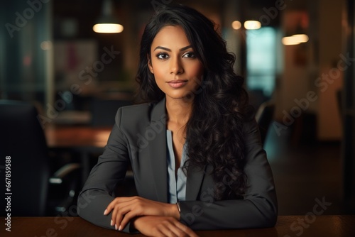 Corporate Elegance: Professional Portrait of an Indian Woman generative ai