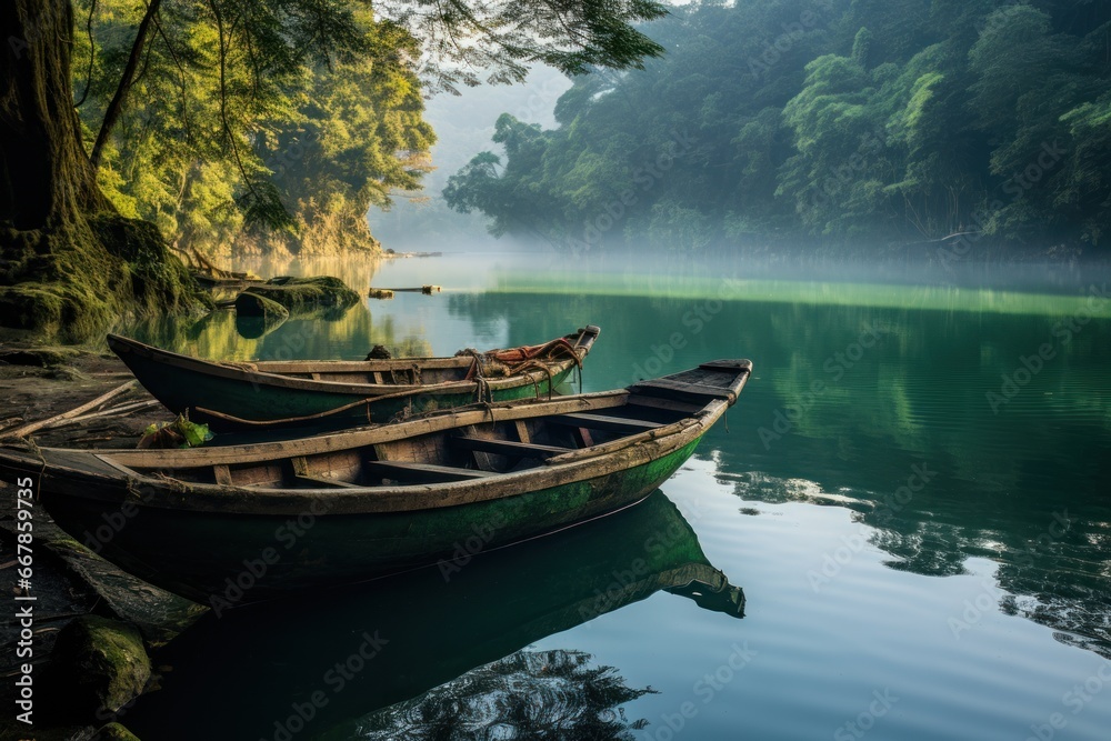 Enchanting Meghalaya: Explore Nature's Wonderland 
Stock Image Boat in River generative ai