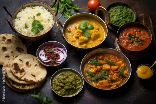Tempting Indian Vegetable Curry Served with Fresh Rotis and Rice generative ai 