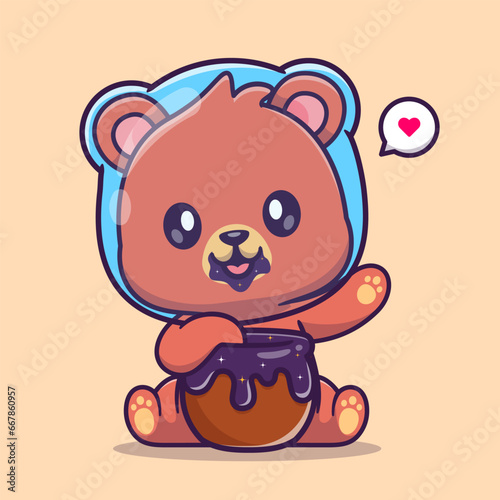 Cute Astronaut Bear Eating Honey Space Cartoon Vector Icon 
Illustration. Animal Science Icon Concept Isolated Premium
Vector. Flat Cartoon Style