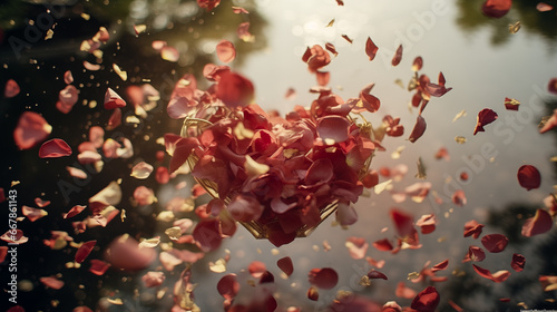 pink heart made of rose petals in the wind, sign of love, Valentine's Day