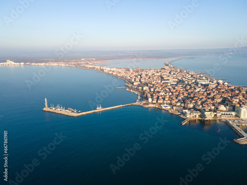 Sunrise view town of Pomorie, Burgas Region, Bulgaria photo