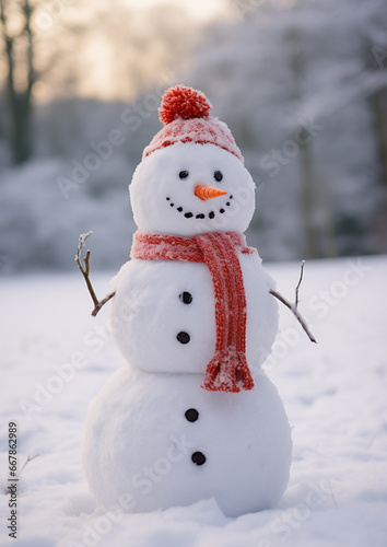 A Snowman with a Red Hat and a Red Scarf © simon