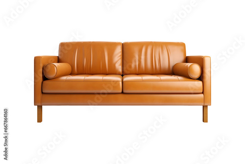 Brown Vintage style Camel leather sofa with bolster cushions, PNG isolated on a transparent background, AI © Creative optiplex