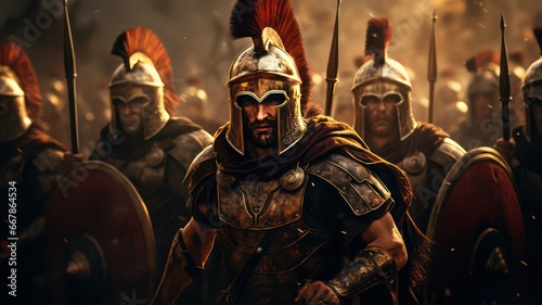 Historic roman army created with Generative AI photo