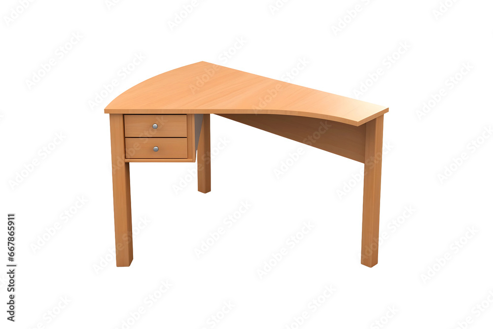 Wooden Corner desk with 2 drawers, (PNG Cutout) isolated on a transparent background, AI