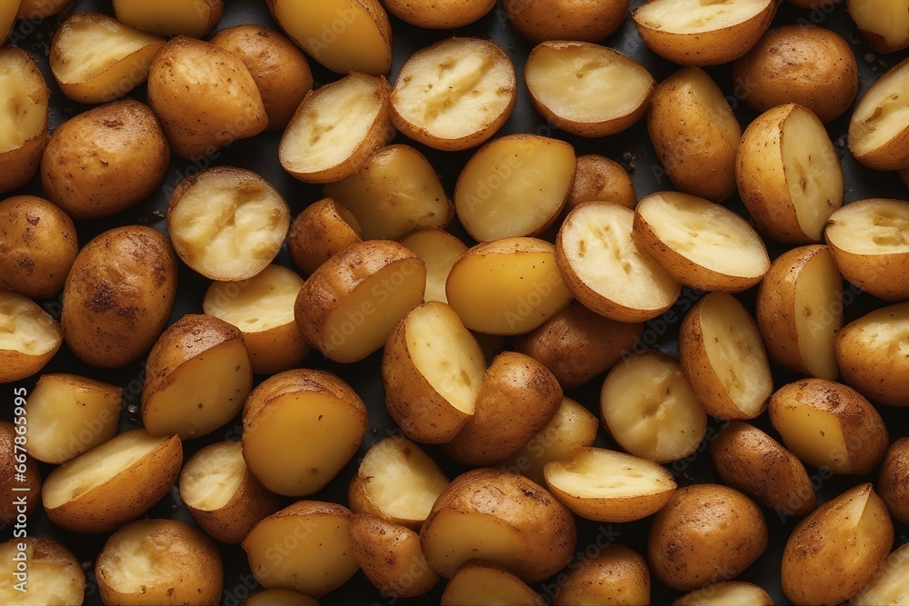 Crispy Perfection: Roasted Potatoes, Golden Brown and Irresistibly Crisp, Offering a Delicious Side Dish for a Comforting Meal Crispy Perfection: Roasted Potatoes, Golden Brown and Irresistibly Crisp, Offering a Delicious Side Dish for a Comforting Meal