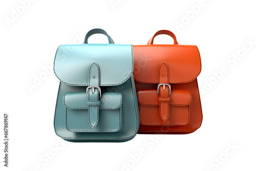 Cyan and brown Mini Backpacks (PNG) isolated on a transparent background, AI