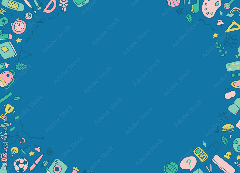 back to school frame. Frame of office items, stationery set. Vector illustration