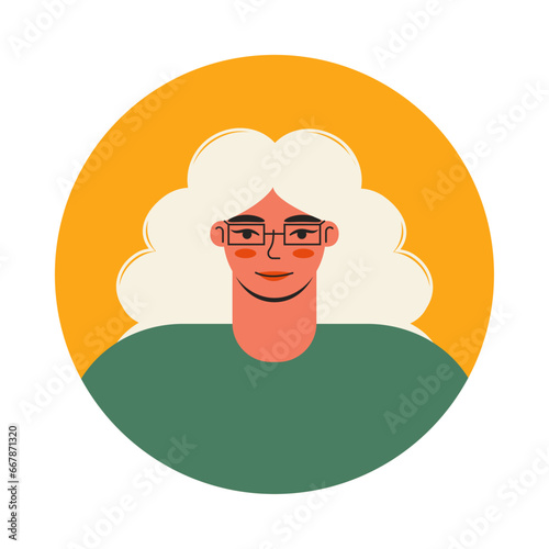 Young woman face portrait in circle. User profile, Cartoon character vector flat illustration.	