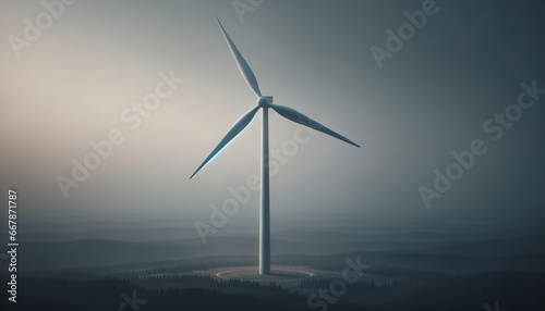 Standalone Wind Turbine Representing Sustainable Energy on Muted Gray Background