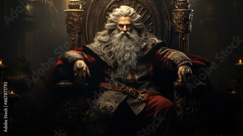 Historic king sitting on a throne created with Generative AI photo
