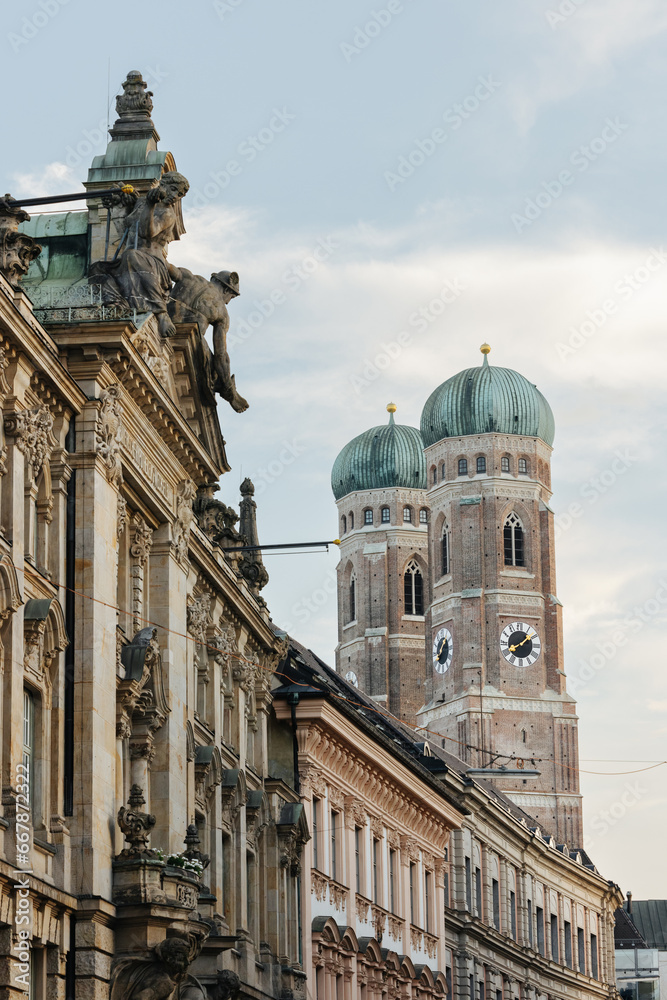 Fototapeta premium The two towers of the famous Frauenkirche cathedral in Munich, Germany